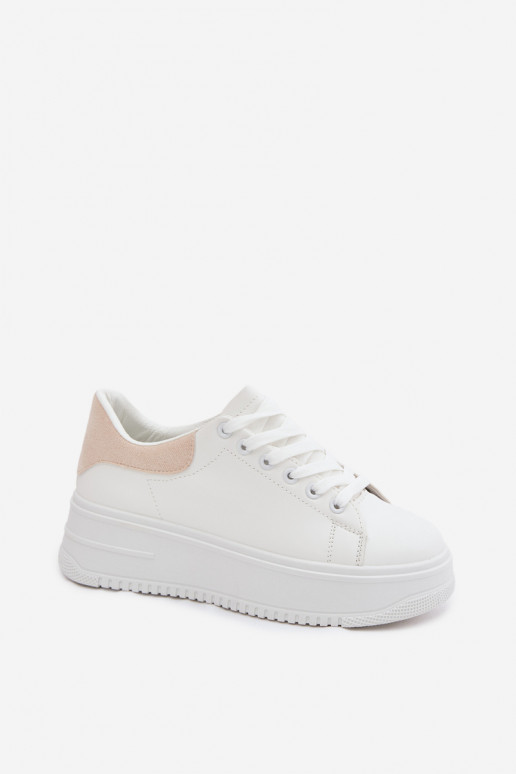 Women's Platform Sneakers With Faux Leather White-Beige Calinae