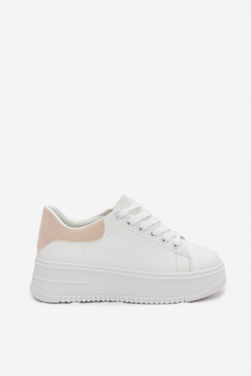 Women's Platform Sneakers With Faux Leather White-Beige Calinae