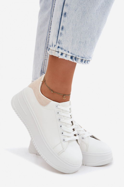 Women's Platform Sneakers With Faux Leather White-Beige Calinae