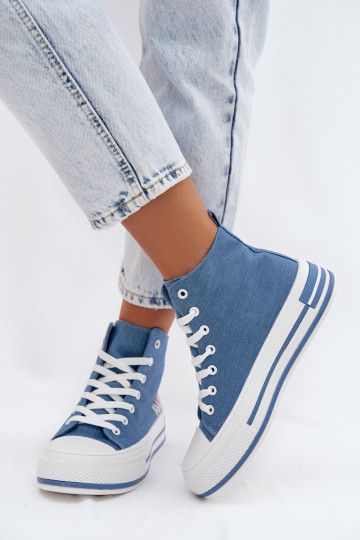 Niebieskie wysokie buty casualowe z platformą Liline