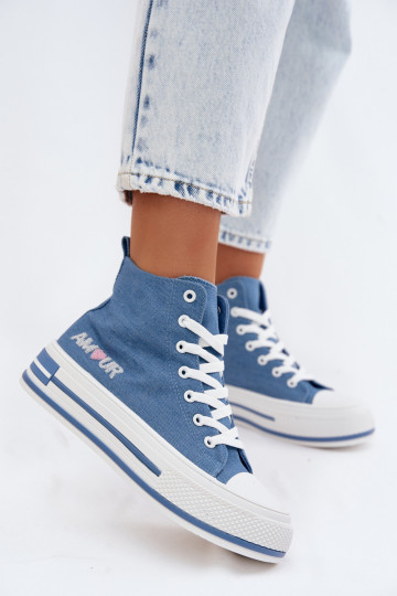 Blue high-top casual shoes with platform Liline 2