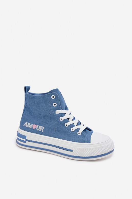 Blue high-top casual shoes with platform Liline