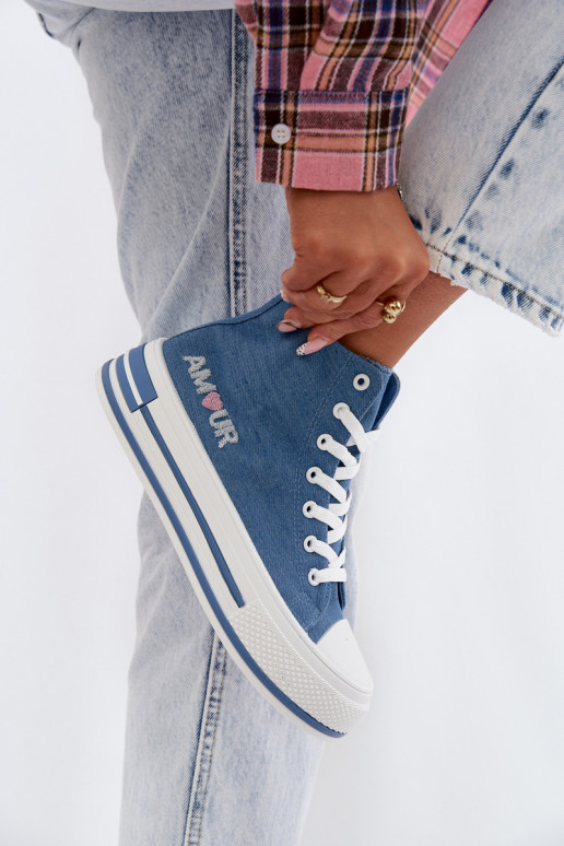 Niebieskie wysokie buty casualowe z platformą Liline