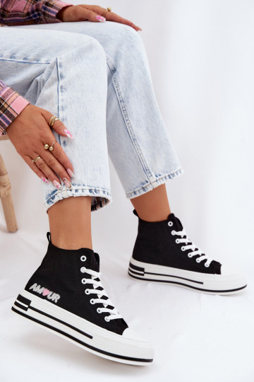 Black high-top casual shoes with platform Liline