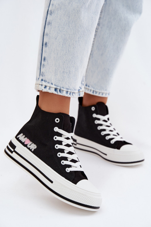 Women's High Platform Sneakers Black Liline