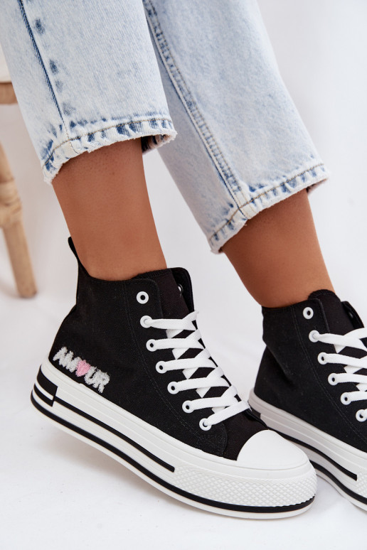 Black high-top casual shoes with platform Liline