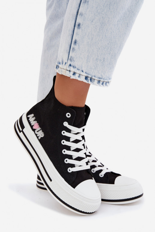 Black high-top casual shoes with platform Liline
