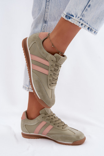 Zamszowe Sneakersy Buty Sportowe Damskie McArthur MA258W Zielone