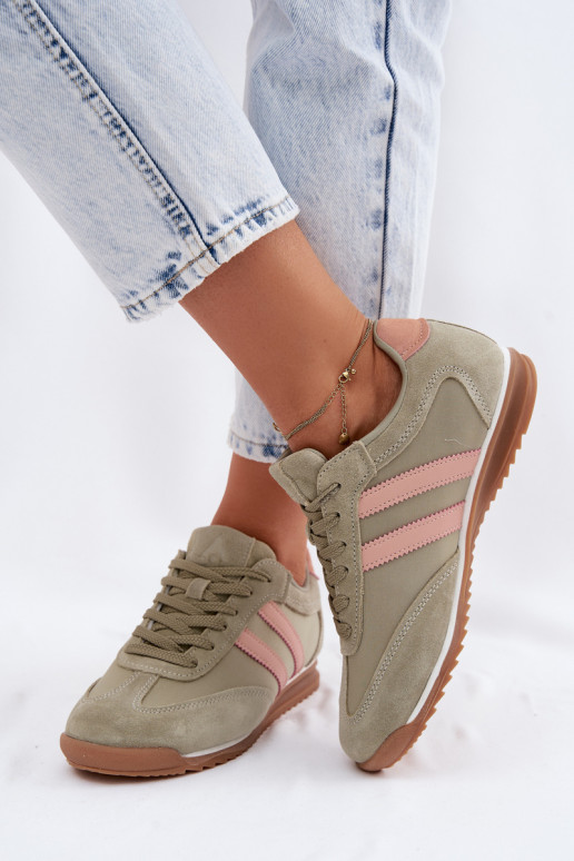 Zamszowe Sneakersy Buty Sportowe Damskie McArthur MA258W Zielone