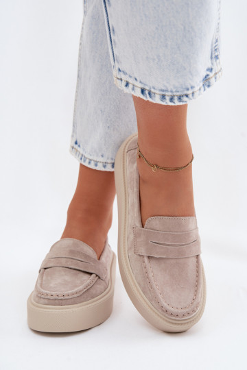 Vinceza Natural Suede Loafers on Platform Beige