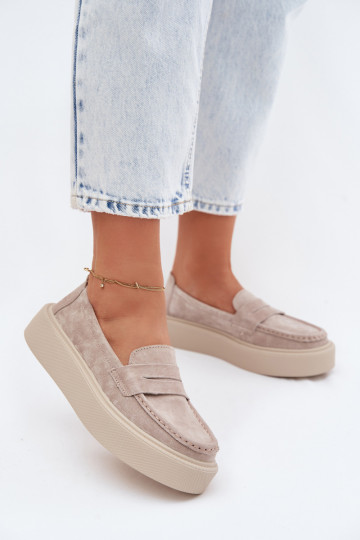 Vinceza Natural Suede Loafers on Platform Beige 2