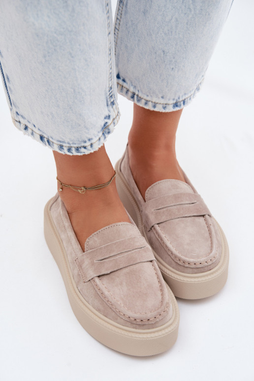 Vinceza Natural Suede Loafers on Platform Beige