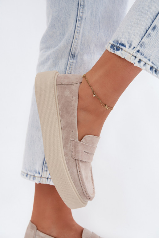 Vinceza Natural Suede Loafers on Platform Beige