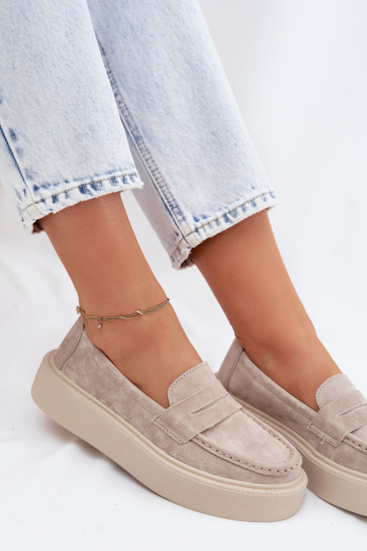 Vinceza Natural Suede Loafers on Platform Beige