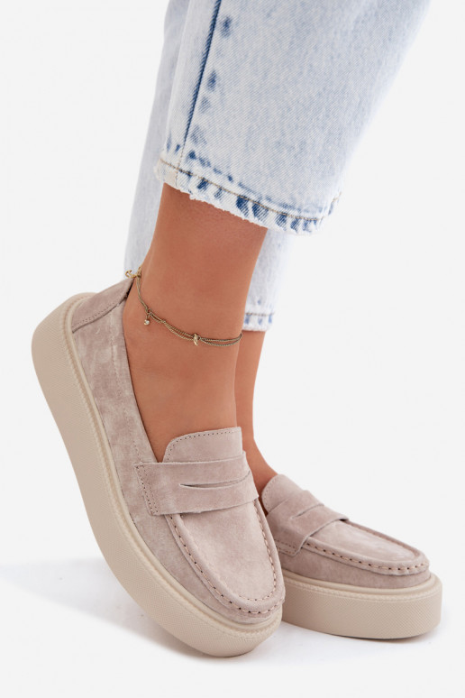 Vinceza Natural Suede Loafers on Platform Beige