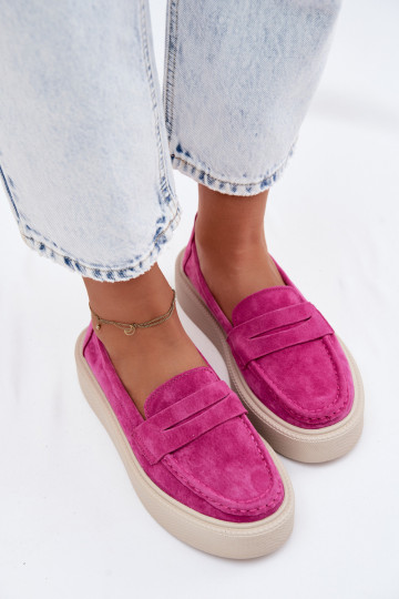 Vinceza Fuchsia Natural Suede Platform Moccasins