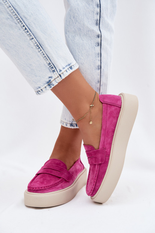 Vinceza Fuchsia Natural Suede Platform Moccasins