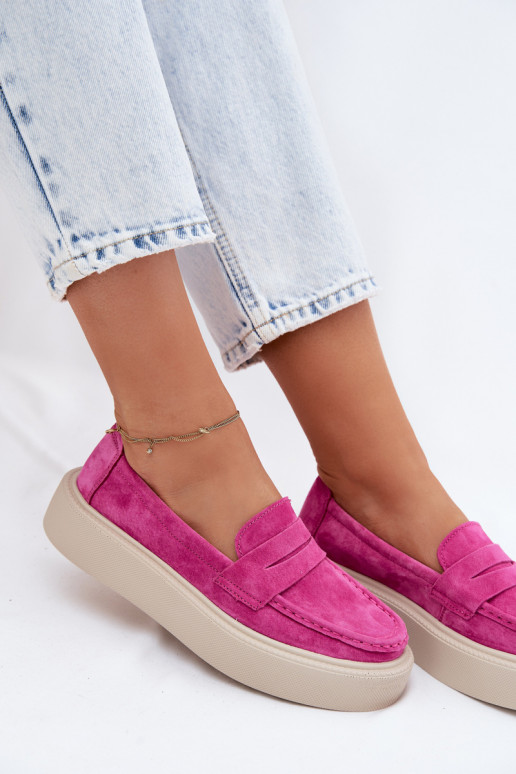 Vinceza Fuchsia Natural Suede Platform Moccasins