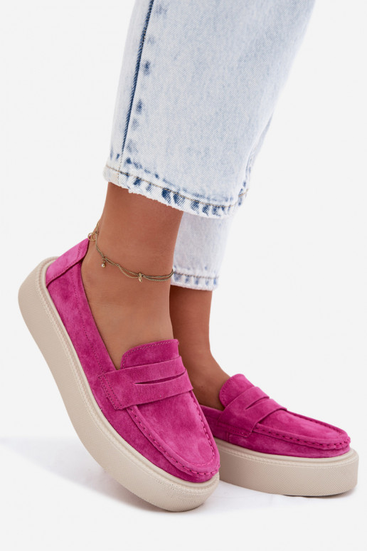 Vinceza Fuchsia Natural Suede Platform Moccasins
