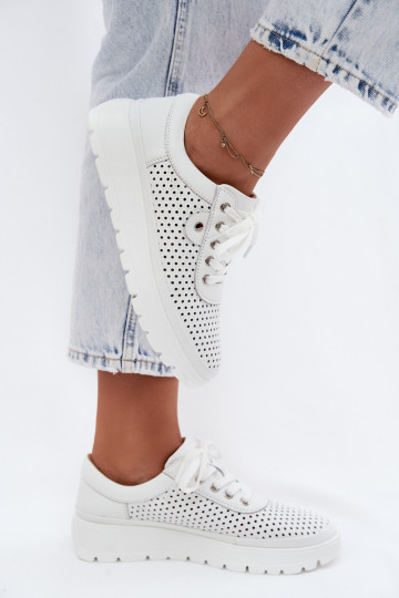 Leather Perforated Women's Shoes Vinceza 79629 White