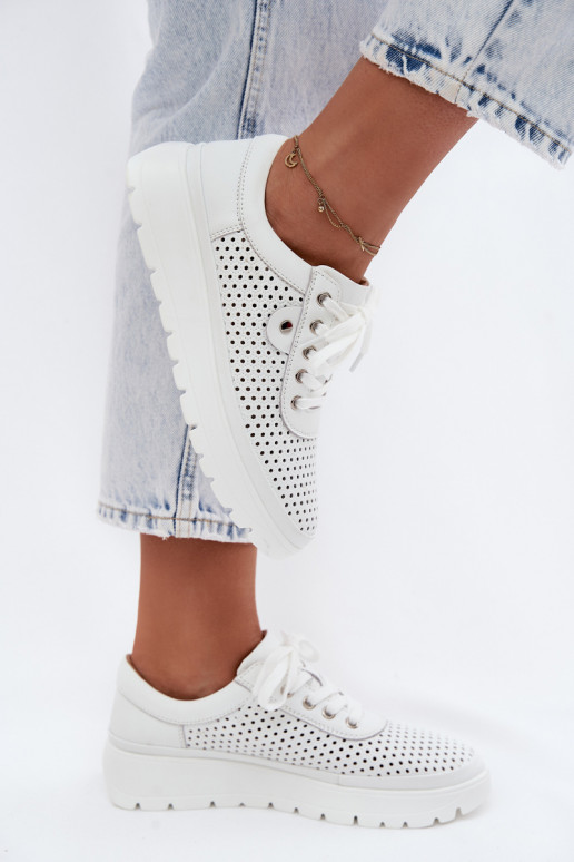 Leather Perforated Women's Shoes Vinceza 79629 White