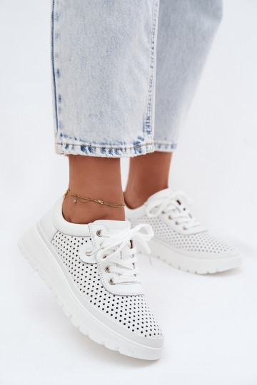 Leather Perforated Women's Shoes Vinceza 79629 White 2