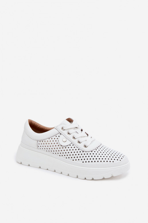 Leather Perforated Women's Shoes Vinceza 79629 White