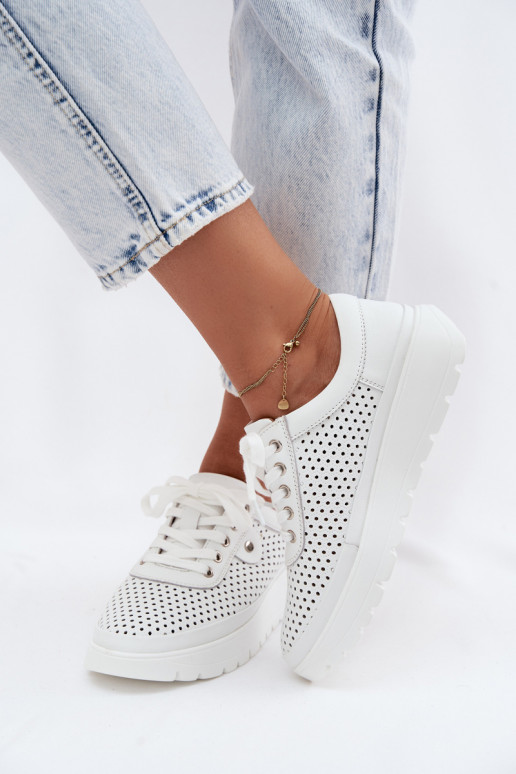 Leather Perforated Women's Shoes Vinceza 79629 White