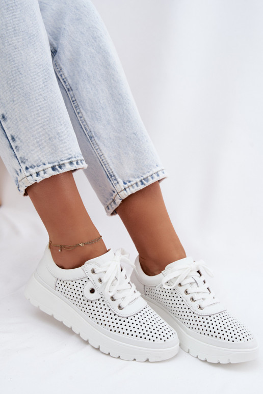 Leather Perforated Women's Shoes Vinceza 79629 White