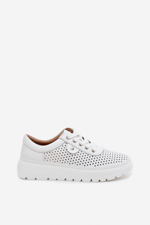Leather Perforated Women's Shoes Vinceza 79629 White