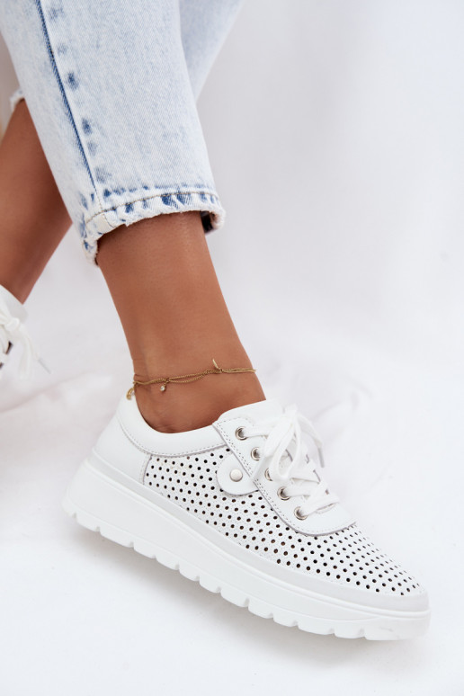 Leather Perforated Women's Shoes Vinceza 79629 White
