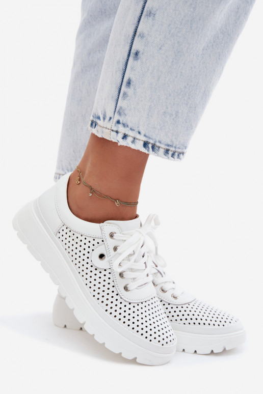 Leather Perforated Women's Shoes Vinceza 79629 White