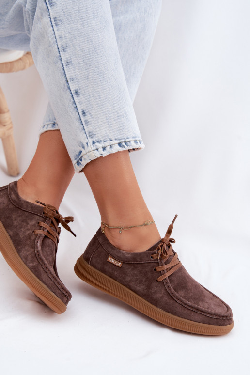 Vinceza 95391 Brown Leather Suede Shoes