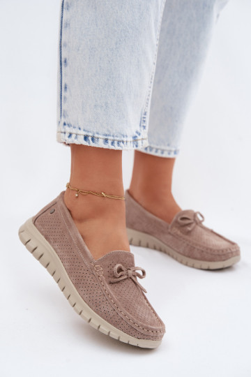 Sand faux suede women's moccasins with bows Vinceza 95401 2