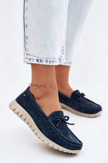 Women's Suede Loafers With Bow Vinceza 95401 Navy Blue 2