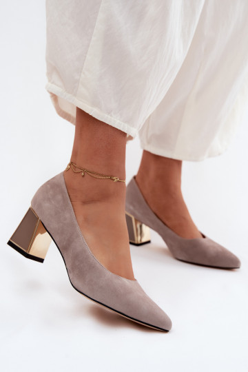 Vinceza Beige Suede Leather Block Heel Pumps 2