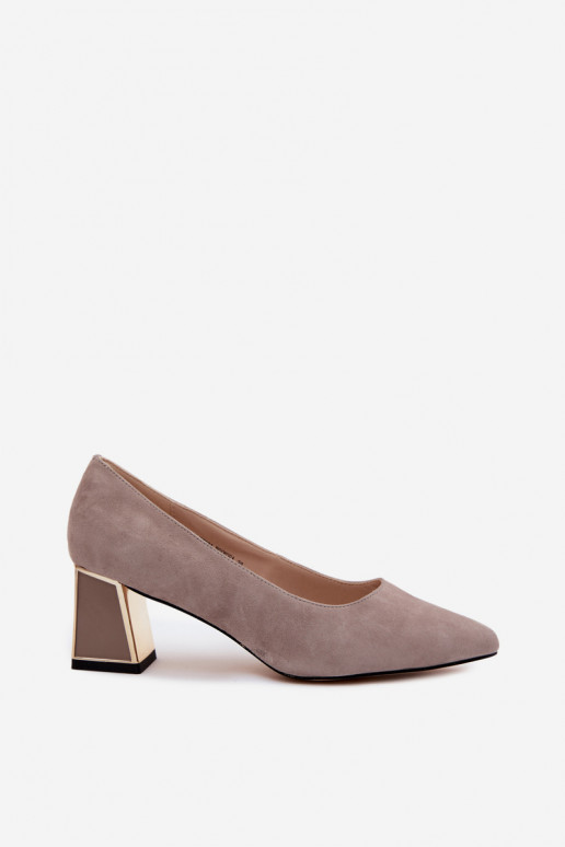 Vinceza Beige Suede Leather Block Heel Pumps