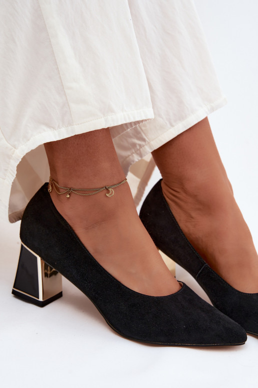 Vinceza Suede Heeled Shoes 66921 Black