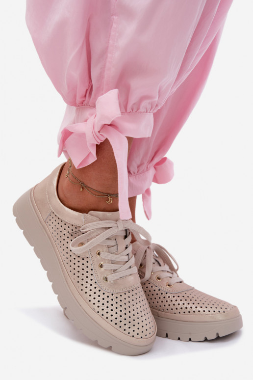 Skórzane Ażurowe Półbuty Damskie Vinceza 79629 Złote