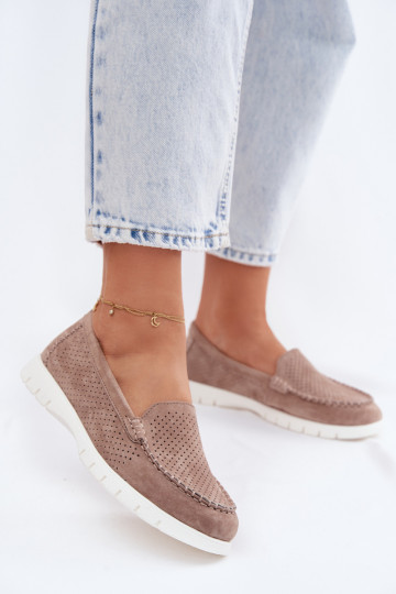 Women's Moccasins Vinceza Beige Made of Natural Suede