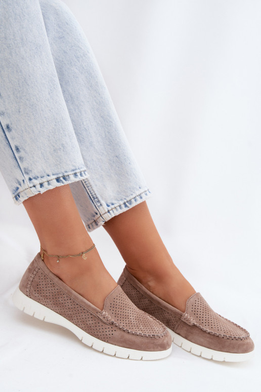 Women's Moccasins Vinceza Beige Made of Natural Suede