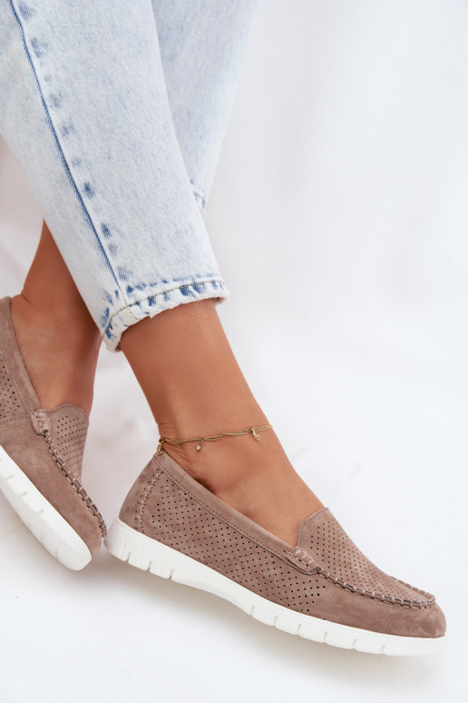 Women's Moccasins Vinceza Beige Made of Natural Suede