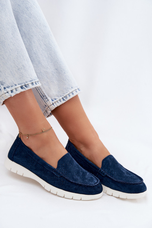 Women's Suede Moccasins Vinceza 95360 Navy Blue