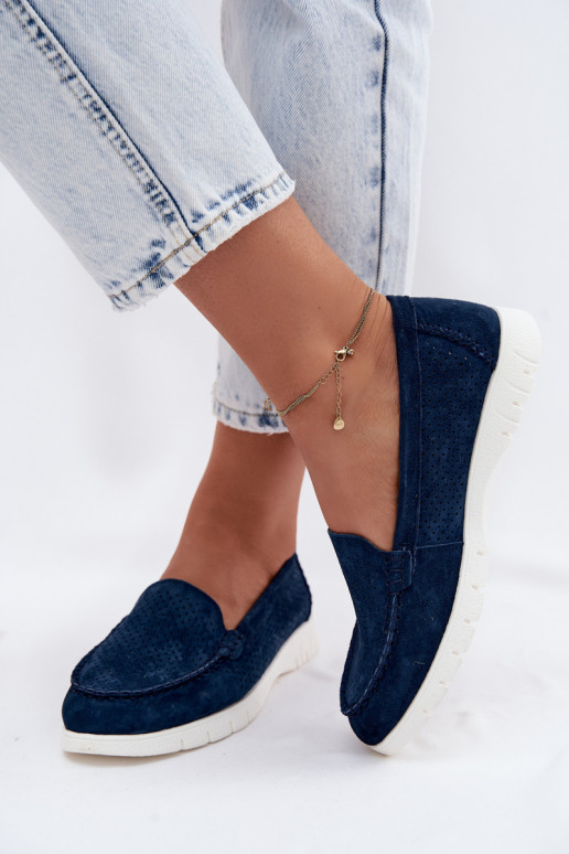 Women's Suede Moccasins Vinceza 95360 Navy Blue