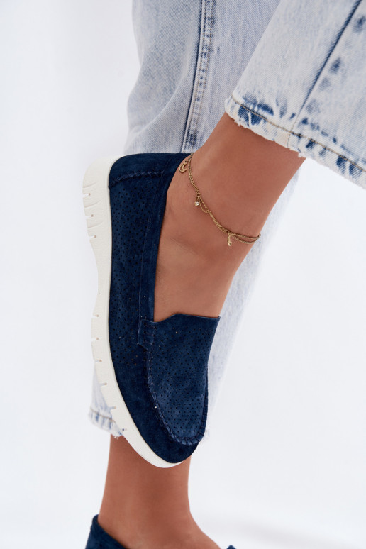 Women's Suede Moccasins Vinceza 95360 Navy Blue