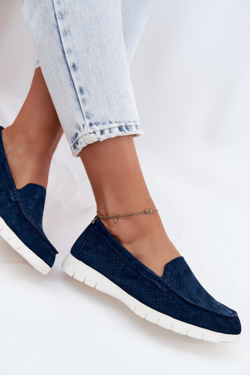 Women's Suede Moccasins Vinceza 95360 Navy Blue
