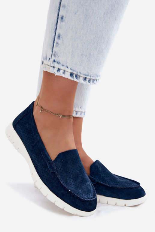 Women's Suede Moccasins Vinceza 95360 Navy Blue