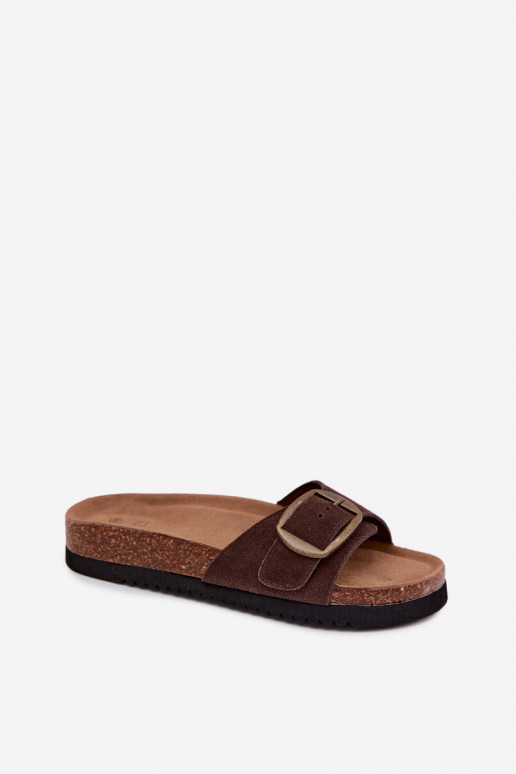 Women's Suede Slides With Buckle Chocolate Emiline