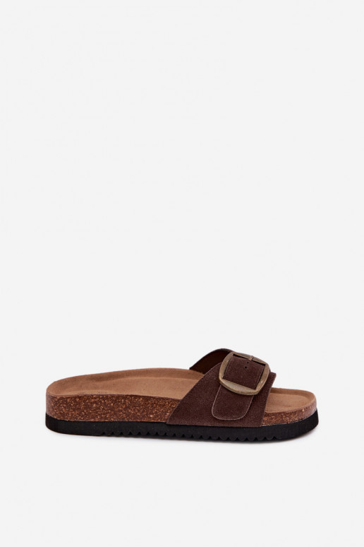 Women's Suede Slides With Buckle Chocolate Emiline
