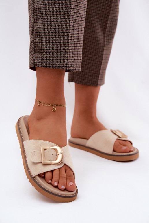 Ivory women's slippers with gold buckles Elviane